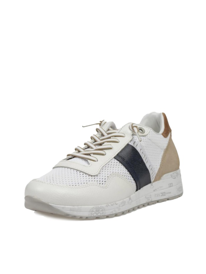 ZAPATILLAS CASUAL DE HOMBRE EN PIEL Y TEJIDO BLANCO CETTI C-1370