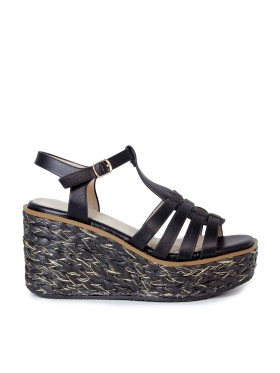 SANDALIAS DE CUÑA DE YUTE NEGRAS EVA PARIS 28947 NEGEO