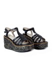 SANDALIAS DE CUÑA DE YUTE NEGRAS EVA PARIS 28947 NEGEO