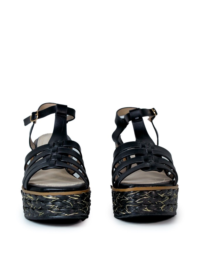SANDALIAS DE CUÑA DE YUTE NEGRAS EVA PARIS 28947 NEGEO