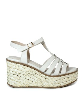 SANDALIASDE PIEL CON CUÑA DE YUTE BEIGE EVA PARIS 28947
