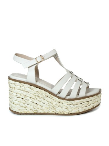 SANDALIASDE PIEL CON CUÑA DE YUTE BEIGE EVA PARIS 28947