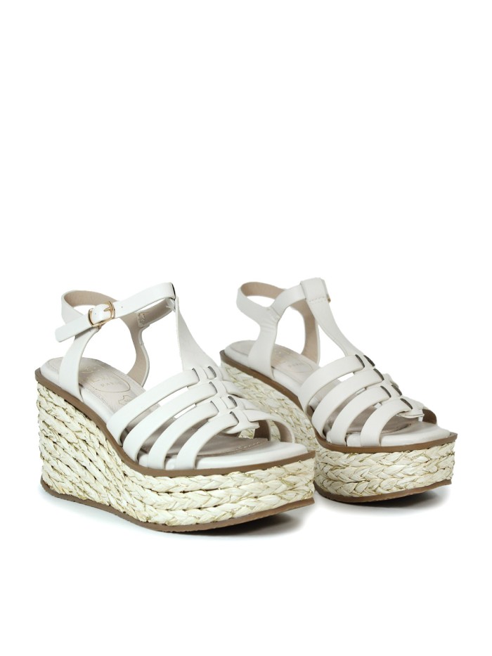 SANDALIASDE PIEL CON CUÑA DE YUTE BEIGE EVA PARIS 28947