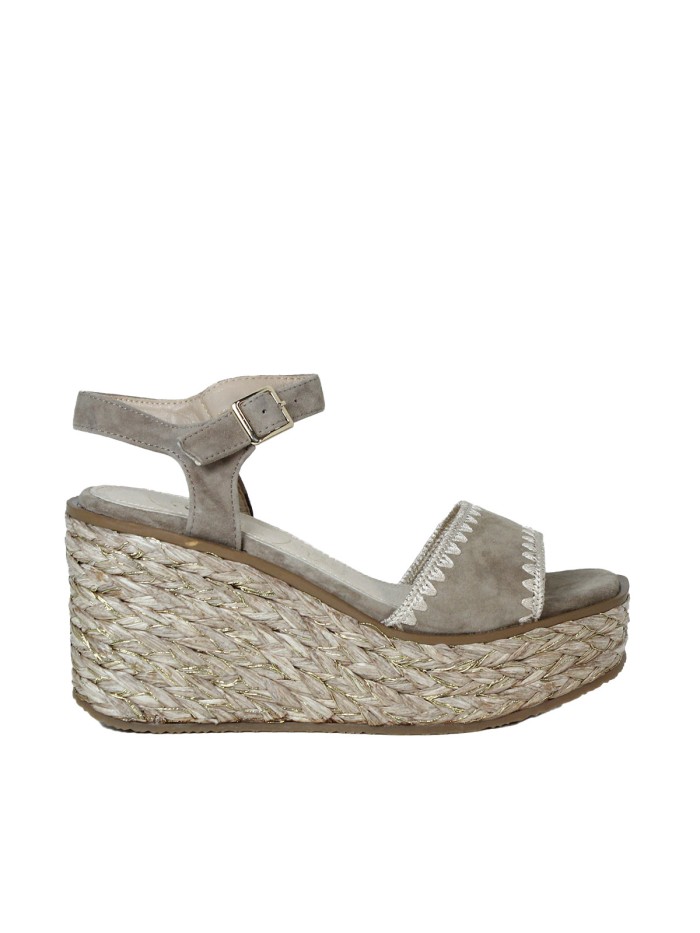 SANDALIAS DE PIEL TAUPE CON CUÑA DE YUTE EVA PARIS 28949