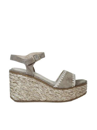 SANDALIAS DE PIEL TAUPE CON CUÑA DE YUTE EVA PARIS 28949