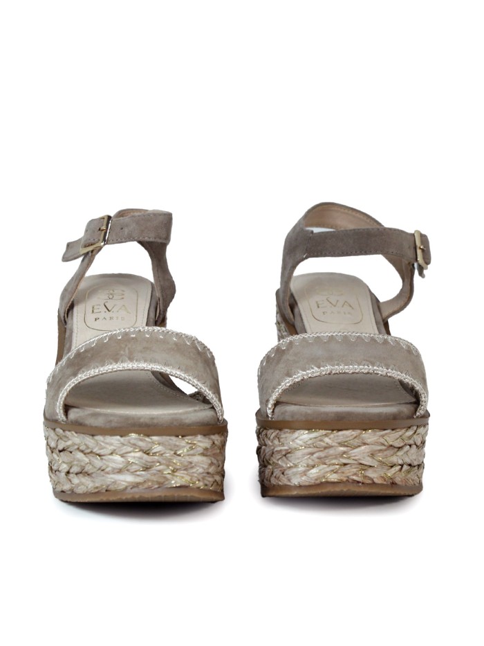 SANDALIAS DE PIEL TAUPE CON CUÑA DE YUTE EVA PARIS 28949