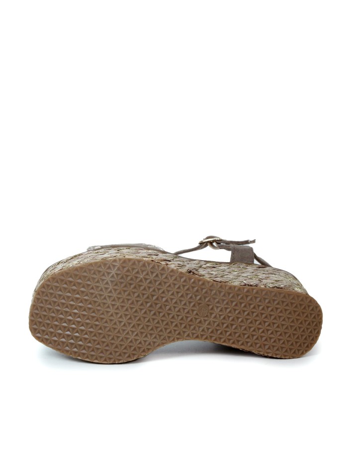 SANDALIAS DE PIEL TAUPE CON CUÑA DE YUTE EVA PARIS 28949