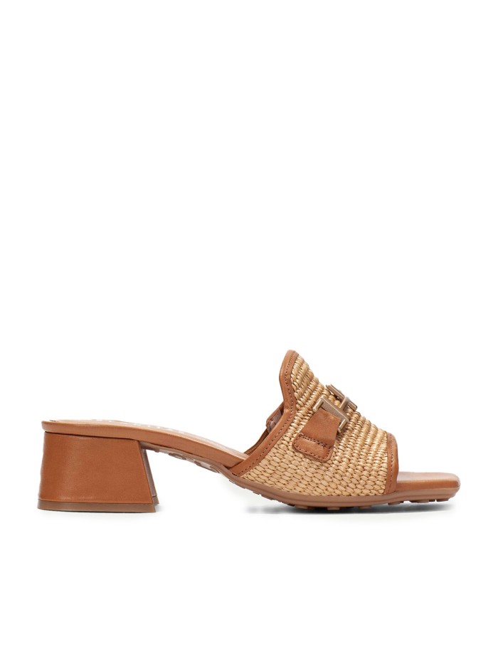 SANDALIAS DESTALONADAS DE PIEL Y RAFIA HISPANITAS DALLAS RHV254071 NATURAL