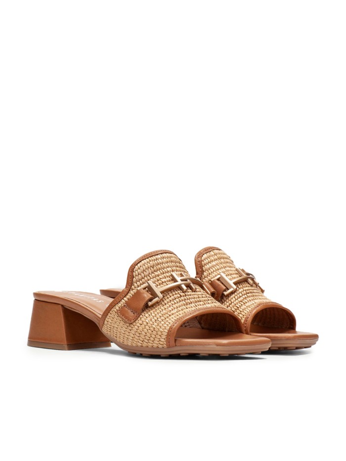 SANDALIAS DESTALONADAS DE PIEL Y RAFIA HISPANITAS DALLAS RHV254071 NATURAL