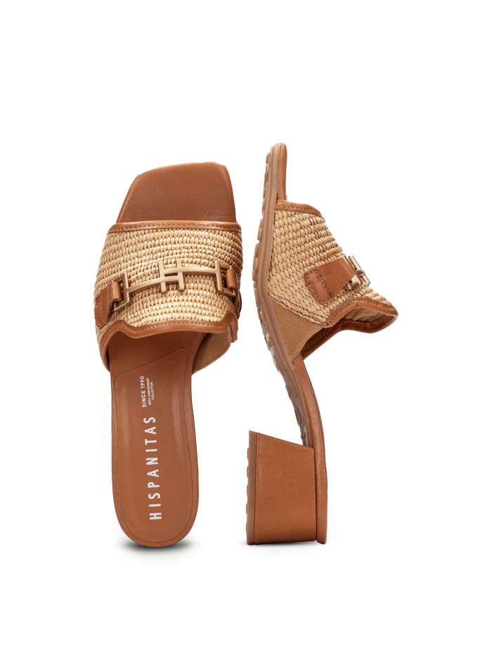 SANDALIAS DESTALONADAS DE PIEL Y RAFIA HISPANITAS DALLAS RHV254071 NATURAL