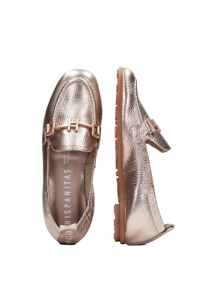 MOCASÍN PLANO METALIZADO HISPANITAS BOMBAYU HV254027 CHAMPAGNE
