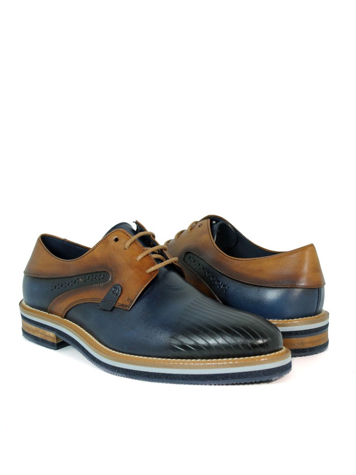 BLUCHER COMBINADO EN PIEL PARA HOMBRE KEET HONEST 0352 MARINO-COÑAK