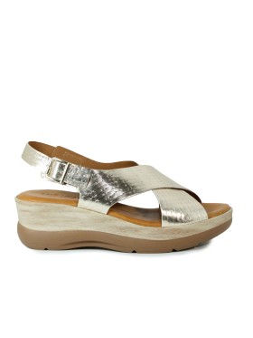 SANDALIAS CON CUÑA, DE PIEL Y TIRAS CRUZADAS, MÁXIMO CONFORT Y ESTILO 1450 MISWEAR ORO
