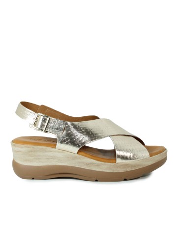 SANDALIAS CON CUÑA, DE PIEL Y TIRAS CRUZADAS, MÁXIMO CONFORT Y ESTILO 1450 MISWEAR ORO