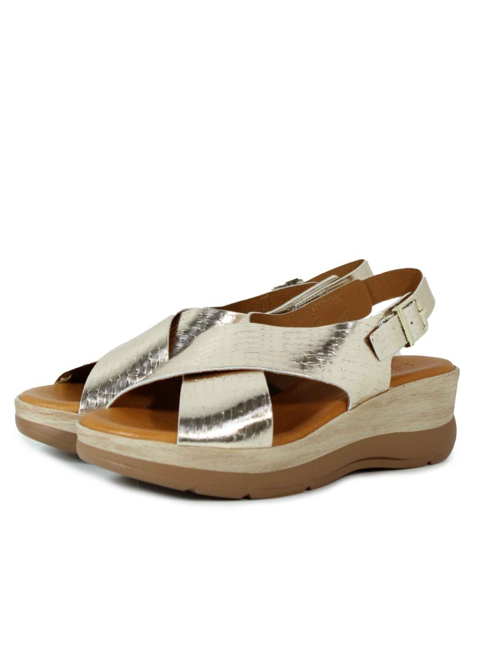 SANDALIAS CON CUÑA, DE PIEL Y TIRAS CRUZADAS, MÁXIMO CONFORT Y ESTILO 1450 MISWEAR ORO