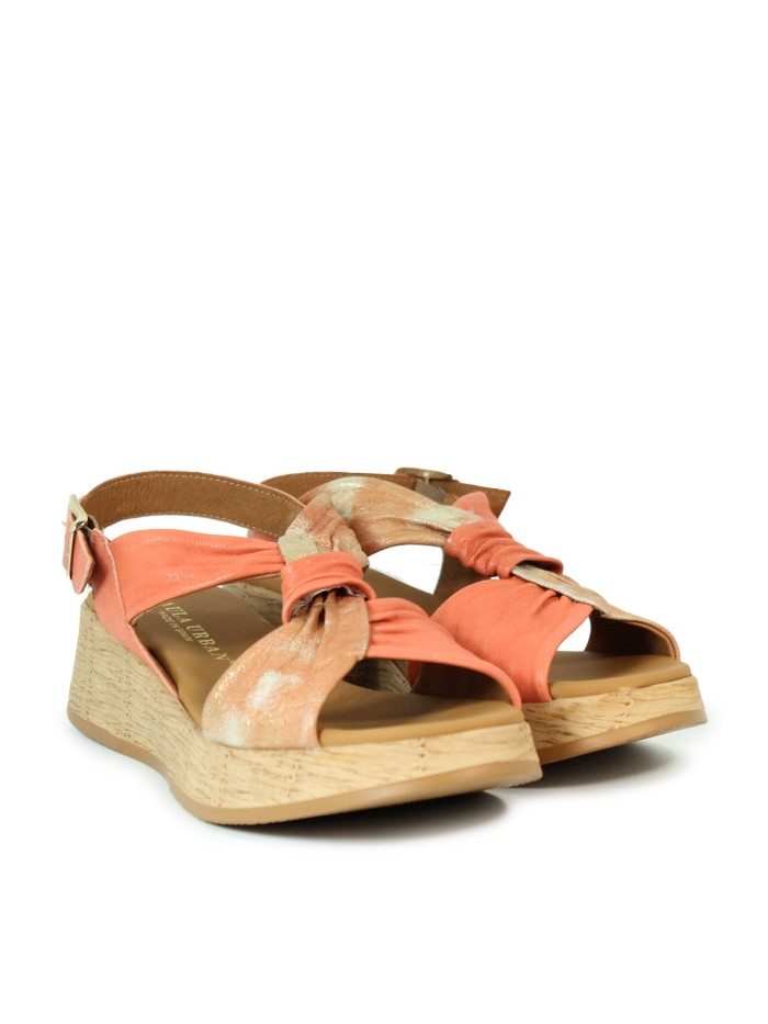 SANDALIAS DE PIEL CON CUÑA PAULA URBAN PICASO SUNSET 33-710 NARANJA