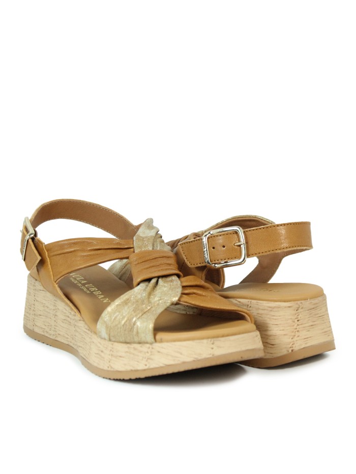 SANDALIAS DE PIEL CON CUÑA PAULA URBAN PICASO SUNSET 33-710 CAMEL