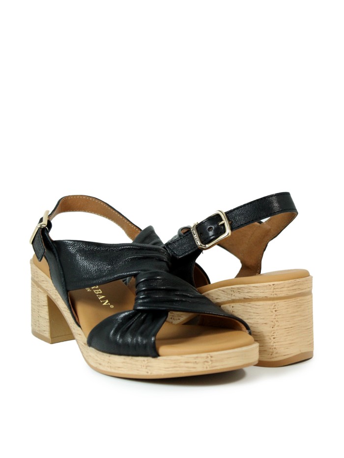 SANDALIAS DE PIEL CON TACÓN PAULA URBAN SUNSET 34-776 NEGRO