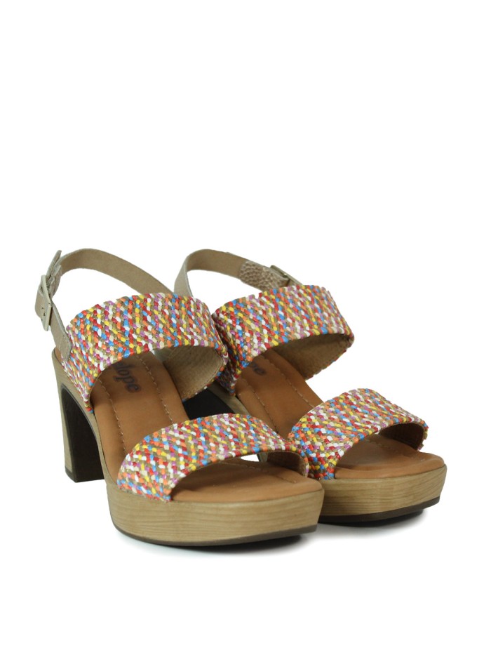 SANDALIAS DE RAFIA CON TACÓN PENELOPE 6336 MULTICOLOR