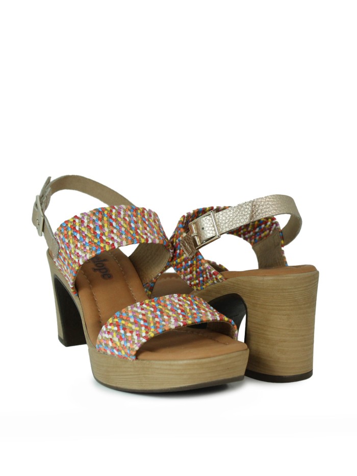 SANDALIAS DE RAFIA CON TACÓN PENELOPE 6336 MULTICOLOR