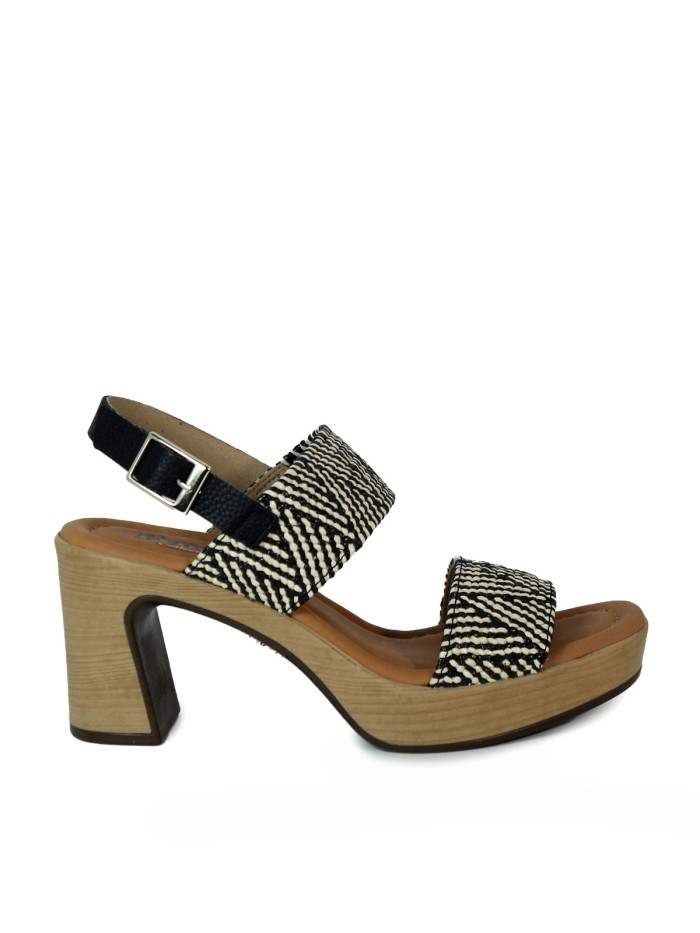 SANDALIAS DE RAFIA CON TACÓN PENELOPE 6336 BLANCO Y NEGRO