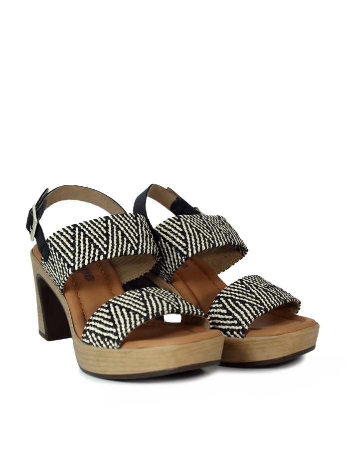 SANDALIAS DE RAFIA CON TACÓN PENELOPE 6336 BLANCO Y NEGRO