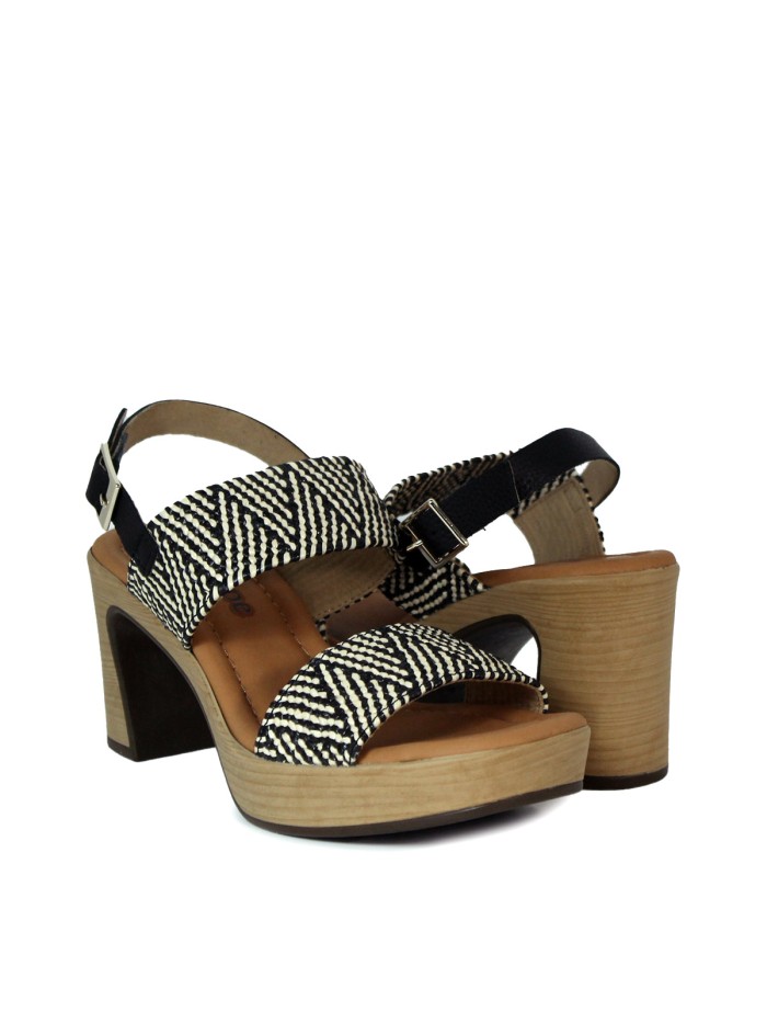 SANDALIAS DE RAFIA CON TACÓN PENELOPE 6336 BLANCO Y NEGRO