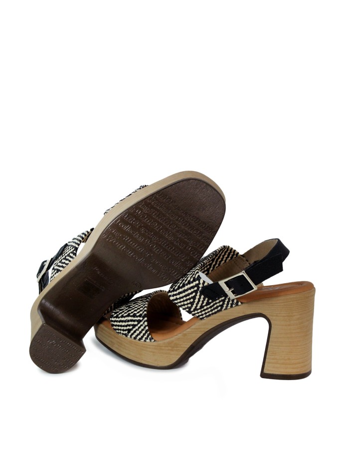 SANDALIAS DE RAFIA CON TACÓN PENELOPE 6336 BLANCO Y NEGRO