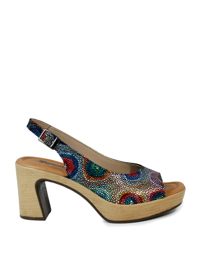 SANDALIAS DE PIEL FANTASÍA CON HEBILLA Y TACÓN PENELOPE 6349 VÉRTIGO MULTICOLOR