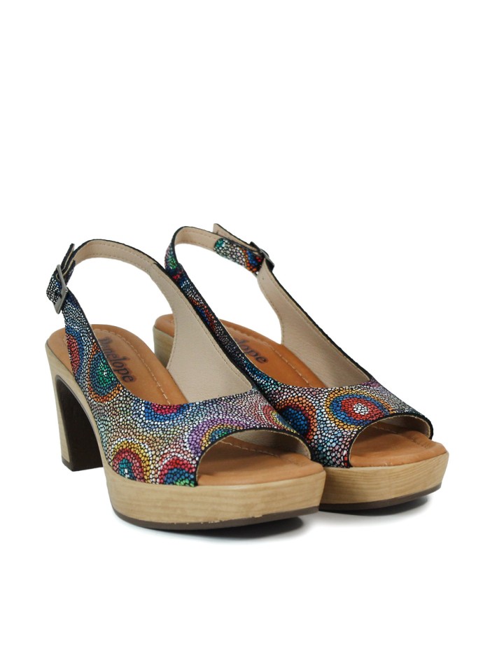 SANDALIAS DE PIEL FANTASÍA CON HEBILLA Y TACÓN PENELOPE 6349 VÉRTIGO MULTICOLOR