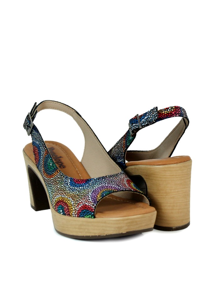 SANDALIAS DE PIEL FANTASÍA CON HEBILLA Y TACÓN PENELOPE 6349 VÉRTIGO MULTICOLOR