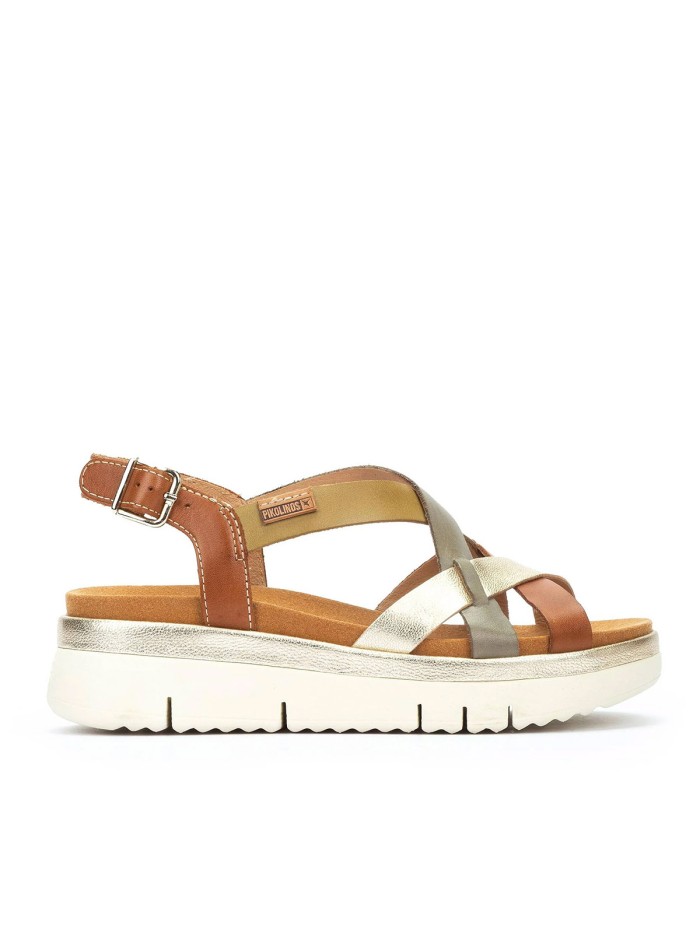 SANDALIAS DE TIRAS CON CUÑA PARA MUJER PIKOLINOS PALMA W4N-0650C1 CUERO