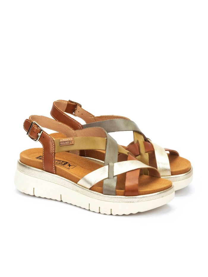 SANDALIAS DE TIRAS CON CUÑA PARA MUJER PIKOLINOS PALMA W4N-0650C1 CUERO