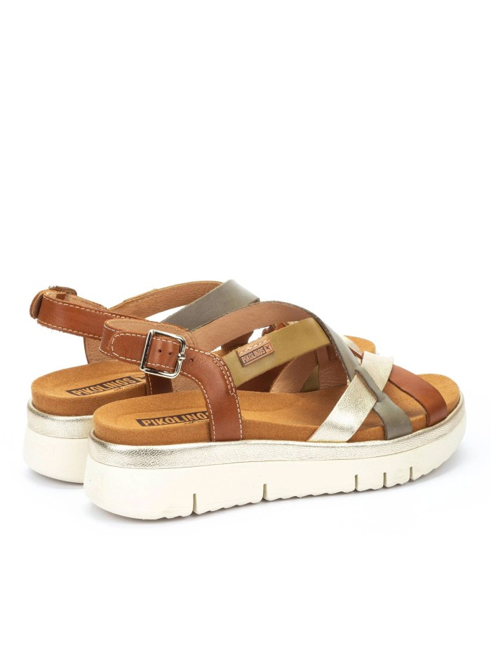 SANDALIAS DE TIRAS CON CUÑA PARA MUJER PIKOLINOS PALMA W4N-0650C1 CUERO
