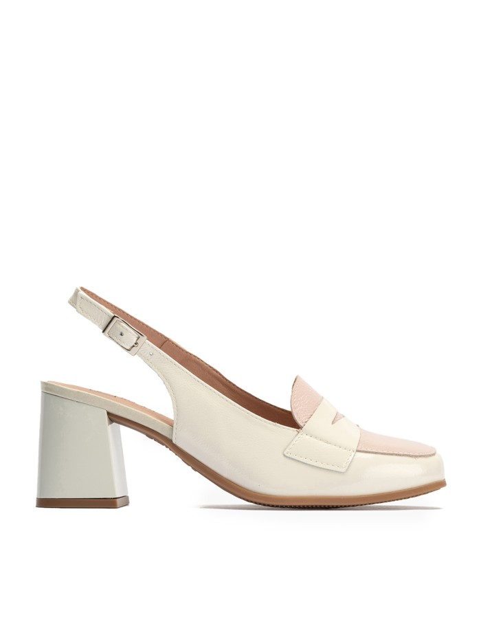 ZAPATO DE TACÓN DESTALONADO EN PIEL CHAROL PITILLOS 10491 GLACIAL-NUDE