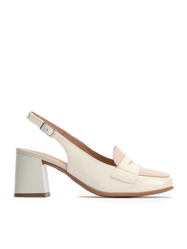 ZAPATO DE TACÓN DESTALONADO EN PIEL CHAROL PITILLOS 10491 GLACIAL-NUDE