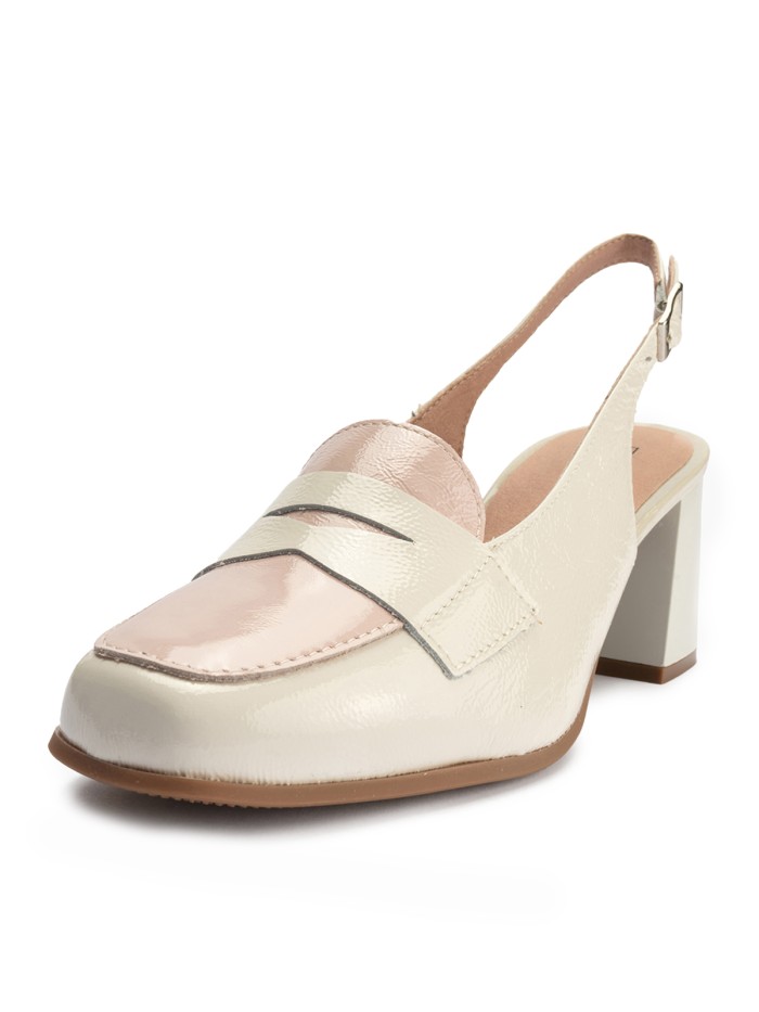 ZAPATO DE TACÓN DESTALONADO EN PIEL CHAROL PITILLOS 10491 GLACIAL-NUDE