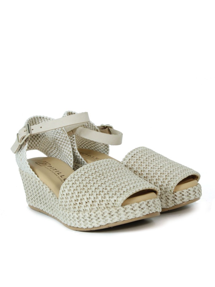 SANDALIAS DE CUÑA EN RAFIA PITILLOS 5501 NATURAL
