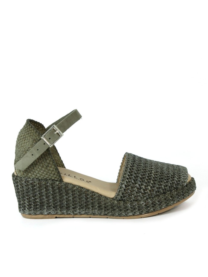 SANDALIAS DE RAFIA CON CUÑA PITILLOS 5501 KAKI