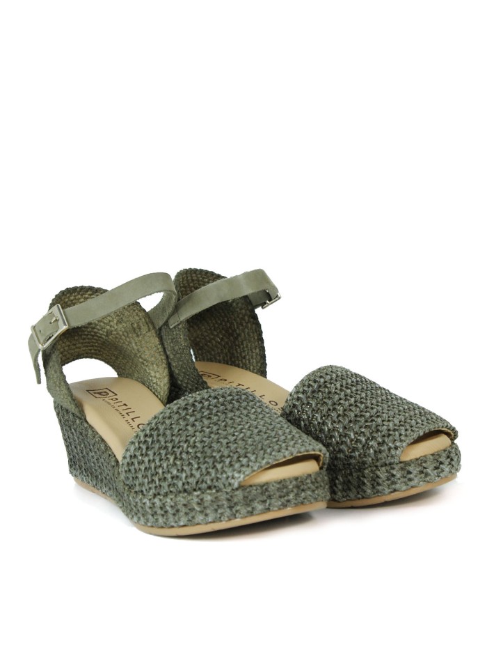 SANDALIAS DE RAFIA CON CUÑA PITILLOS 5501 KAKI