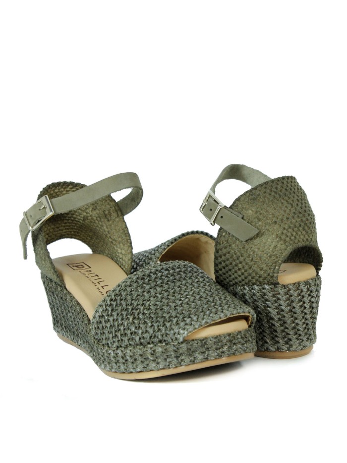 SANDALIAS DE RAFIA CON CUÑA PITILLOS 5501 KAKI