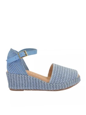 SANDALIAS DE RAFIA CON CUÑA PITILLOS 5501 CELESTE