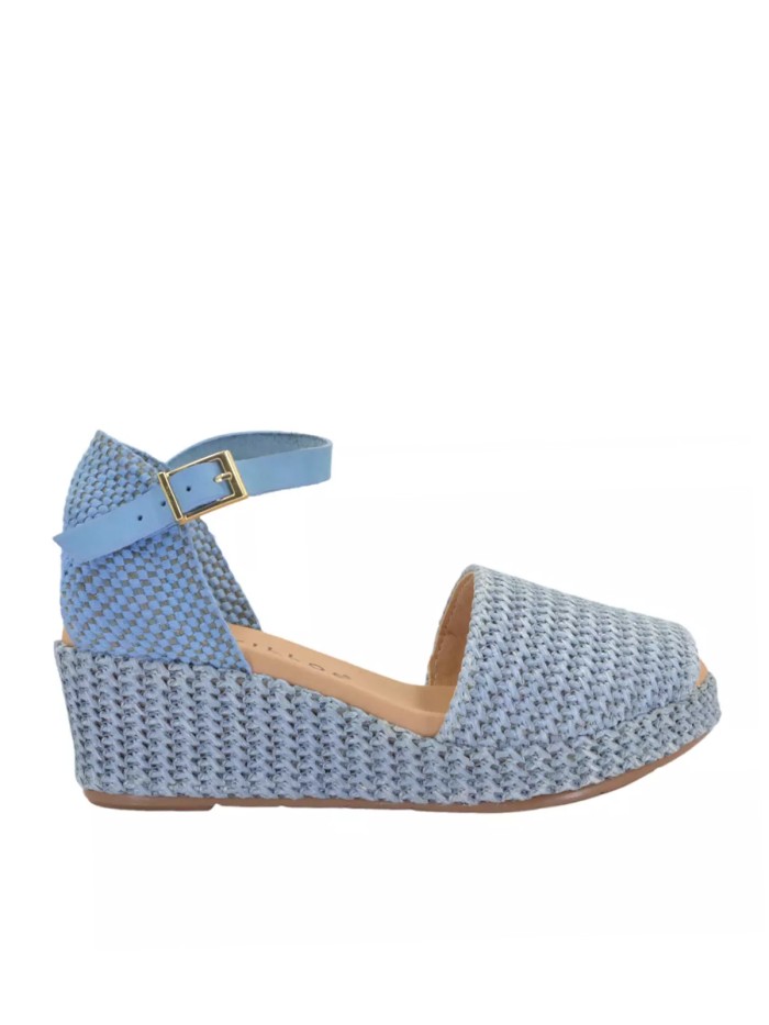 SANDALIAS DE RAFIA CON CUÑA PITILLOS 5501 CELESTE