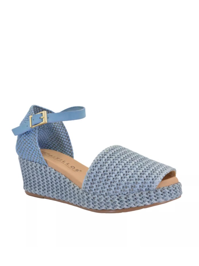 SANDALIAS DE RAFIA CON CUÑA PITILLOS 5501 CELESTE