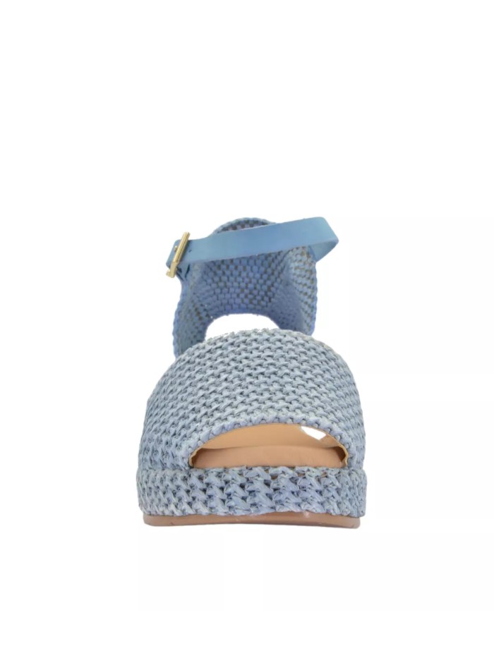 SANDALIAS DE RAFIA CON CUÑA PITILLOS 5501 CELESTE