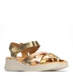 SANDALIAS DE CUÑA EN TONOS TIERRA DE PIEL PITILLOS 10610 ORO