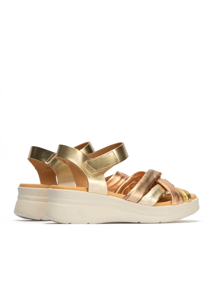 SANDALIAS DE CUÑA EN TONOS TIERRA DE PIEL PITILLOS 10610 ORO