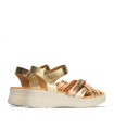 SANDALIAS DE CUÑA EN TONOS TIERRA DE PIEL PITILLOS 10610 ORO