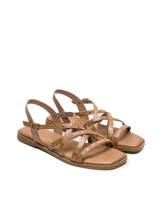SANDALIA PLANA DE PIEL CON TACHUELAS TAUPE PORRONET 3113 VICTORIA