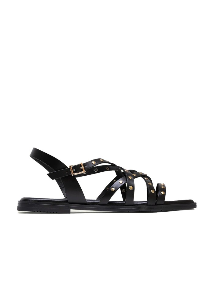 SANDALIA PLANA DE PIEL CON TACHUELAS NEGRO PORRONET 3113 VICTORIA
